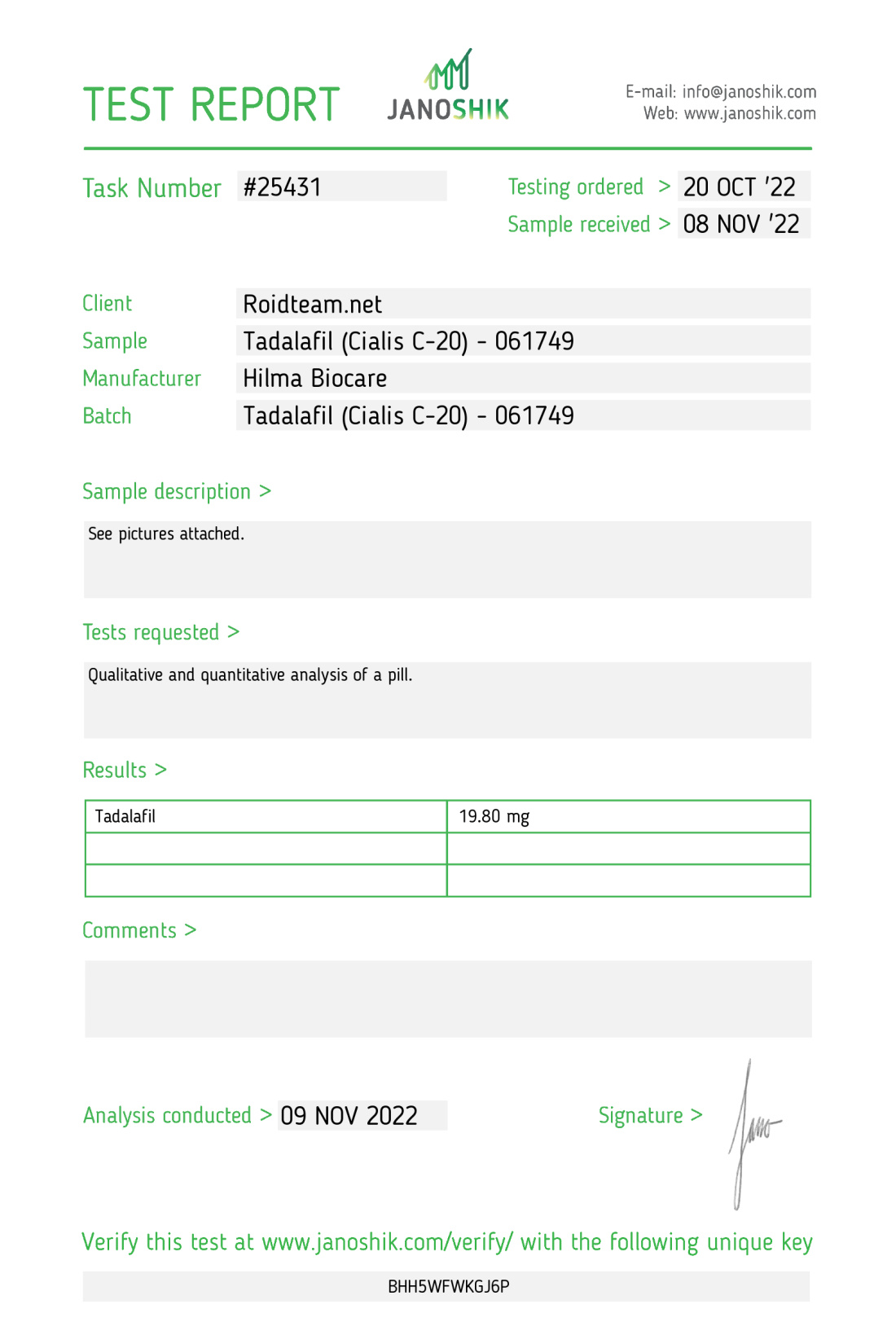 Tadalafil C20 ( Cialis ) Manufacturer: Hilma Biocare Pack: 10 tabs/pack ( 20 mg/tab )