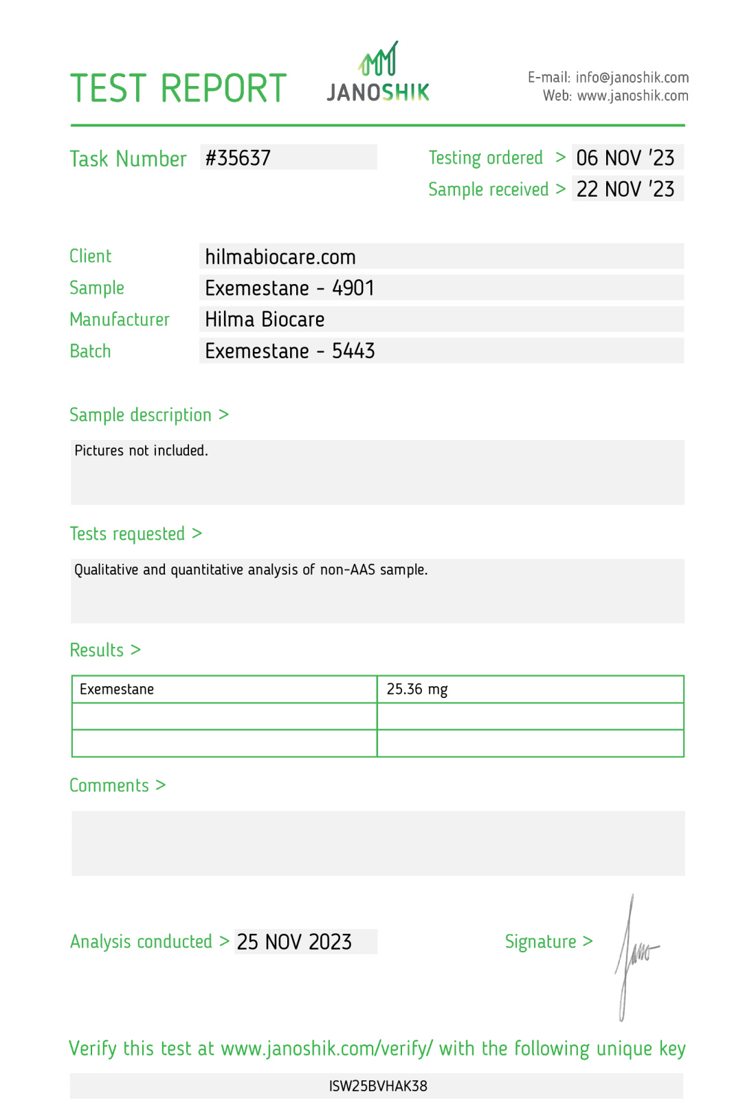 EXEMESTANE ( AROMASIN ) Manufacturer: Hilma Biocare Pack: 30 tabs/pack ( 25 mg/tab )